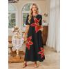MEROKEETY Summer Spring Maxi Dresses for Women 2026 Beach Vacation Casual Short Sleeve Long T Shirt Sundress with Pockets(Blackfloral)