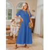 MEROKEETY Summer Spring Maxi Dresses for Women 2026 Beach Vacation Casual Short Sleeve Long T Shirt Sundress with Pockets(Blue)