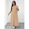 MEROKEETY Summer Spring Maxi Dresses for Women 2026 Beach Vacation Casual Short Sleeve Long T Shirt Sundress with Pockets(Khaki)