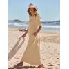 MEROKEETY Summer Spring Maxi Dresses for Women 2026 Beach Vacation Casual Short Sleeve Long T Shirt Sundress with Pockets(Khaki)