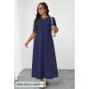 MEROKEETY Summer Spring Maxi Dresses for Women 2026 Beach Vacation Casual Short Sleeve Long T Shirt Sundress with Pockets(Navy)