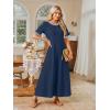 MEROKEETY Summer Spring Maxi Dresses for Women 2026 Beach Vacation Casual Short Sleeve Long T Shirt Sundress with Pockets(Navycombo)