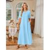MEROKEETY Summer Spring Maxi Dresses for Women 2026 Beach Vacation Casual Short Sleeve Long T Shirt Sundress with Pockets(Skyblue)