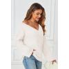 MEROKEETY Sweaters for Women Fall 2026 V Neck Oversized Cozy Chunky Knit Long Sleeve Fuzzy Fleece Pullover Winter Outfits(Beige)