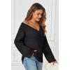 MEROKEETY Sweaters for Women Fall 2026 V Neck Oversized Cozy Chunky Knit Long Sleeve Fuzzy Fleece Pullover Winter Outfits(Black)