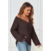 MEROKEETY Sweaters for Women Fall 2026 V Neck Oversized Cozy Chunky Knit Long Sleeve Fuzzy Fleece Pullover Winter Outfits(Brown)