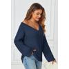 MEROKEETY Sweaters for Women Fall 2026 V Neck Oversized Cozy Chunky Knit Long Sleeve Fuzzy Fleece Pullover Winter Outfits(Navy)