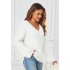 MEROKEETY Sweaters for Women Fall 2026 V Neck Oversized Cozy Chunky Knit Long Sleeve Fuzzy Fleece Pullover Winter Outfits(White)
