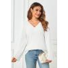 MEROKEETY Sweaters for Women Fall 2026 V Neck Oversized Cozy Chunky Knit Long Sleeve Fuzzy Fleece Pullover Winter Outfits(White)