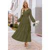 MEROKEETY Winter Spring Midi Dresses for Women 2026 Casual Vacation Long Sleeve V Neck Tiered Cotton Maxi Dress Pockets(Armygreen)