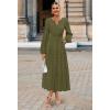 MEROKEETY Winter Spring Midi Dresses for Women 2026 Casual Vacation Long Sleeve V Neck Tiered Cotton Maxi Dress Pockets(Armygreen)