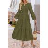 MEROKEETY Winter Spring Midi Dresses for Women 2026 Casual Vacation Long Sleeve V Neck Tiered Cotton Maxi Dress Pockets(Armygreen)