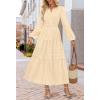 MEROKEETY Winter Spring Midi Dresses for Women 2026 Casual Vacation Long Sleeve V Neck Tiered Cotton Maxi Dress Pockets(Beige)