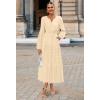MEROKEETY Winter Spring Midi Dresses for Women 2026 Casual Vacation Long Sleeve V Neck Tiered Cotton Maxi Dress Pockets(Beige)