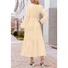 MEROKEETY Winter Spring Midi Dresses for Women 2026 Casual Vacation Long Sleeve V Neck Tiered Cotton Maxi Dress Pockets(Beige)