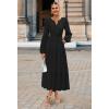 MEROKEETY Winter Spring Midi Dresses for Women 2026 Casual Vacation Long Sleeve V Neck Tiered Cotton Maxi Dress Pockets(Black)
