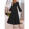 MEROKEETY Winter Spring Midi Dresses for Women 2026 Casual Vacation Long Sleeve V Neck Tiered Cotton Maxi Dress Pockets(Black)