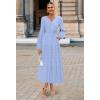 MEROKEETY Winter Spring Midi Dresses for Women 2026 Casual Vacation Long Sleeve V Neck Tiered Cotton Maxi Dress Pockets(Blue)