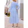 MEROKEETY Winter Spring Midi Dresses for Women 2026 Casual Vacation Long Sleeve V Neck Tiered Cotton Maxi Dress Pockets(Blue)