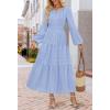 MEROKEETY Winter Spring Midi Dresses for Women 2026 Casual Vacation Long Sleeve V Neck Tiered Cotton Maxi Dress Pockets(Blue)