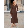 MEROKEETY Winter Spring Midi Dresses for Women 2026 Casual Vacation Long Sleeve V Neck Tiered Cotton Maxi Dress Pockets(Chocolatebrown)