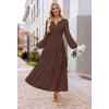 MEROKEETY Winter Spring Midi Dresses for Women 2026 Casual Vacation Long Sleeve V Neck Tiered Cotton Maxi Dress Pockets(Chocolatebrown)