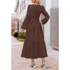 MEROKEETY Winter Spring Midi Dresses for Women 2026 Casual Vacation Long Sleeve V Neck Tiered Cotton Maxi Dress Pockets(Chocolatebrown)