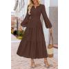 MEROKEETY Winter Spring Midi Dresses for Women 2026 Casual Vacation Long Sleeve V Neck Tiered Cotton Maxi Dress Pockets(Chocolatebrown)