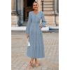 MEROKEETY Winter Spring Midi Dresses for Women 2026 Casual Vacation Long Sleeve V Neck Tiered Cotton Maxi Dress Pockets(Dustyblue)