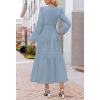 MEROKEETY Winter Spring Midi Dresses for Women 2026 Casual Vacation Long Sleeve V Neck Tiered Cotton Maxi Dress Pockets(Dustyblue)