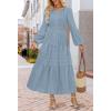 MEROKEETY Winter Spring Midi Dresses for Women 2026 Casual Vacation Long Sleeve V Neck Tiered Cotton Maxi Dress Pockets(Dustyblue)
