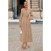 MEROKEETY Winter Spring Midi Dresses for Women 2026 Casual Vacation Long Sleeve V Neck Tiered Cotton Maxi Dress Pockets(Khaki)