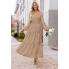 MEROKEETY Winter Spring Midi Dresses for Women 2026 Casual Vacation Long Sleeve V Neck Tiered Cotton Maxi Dress Pockets(Khaki)