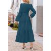 MEROKEETY Winter Spring Midi Dresses for Women 2026 Casual Vacation Long Sleeve V Neck Tiered Cotton Maxi Dress Pockets(Lakeblue)