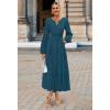 MEROKEETY Winter Spring Midi Dresses for Women 2026 Casual Vacation Long Sleeve V Neck Tiered Cotton Maxi Dress Pockets(Lakeblue)
