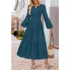 MEROKEETY Winter Spring Midi Dresses for Women 2026 Casual Vacation Long Sleeve V Neck Tiered Cotton Maxi Dress Pockets(Lakeblue)