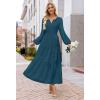 MEROKEETY Winter Spring Midi Dresses for Women 2026 Casual Vacation Long Sleeve V Neck Tiered Cotton Maxi Dress Pockets(Lakeblue)