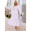 MEROKEETY Winter Spring Midi Dresses for Women 2026 Casual Vacation Long Sleeve V Neck Tiered Cotton Maxi Dress Pockets(Lightpurple)