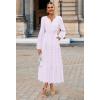 MEROKEETY Winter Spring Midi Dresses for Women 2026 Casual Vacation Long Sleeve V Neck Tiered Cotton Maxi Dress Pockets(Lightpurple)
