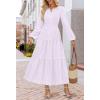 MEROKEETY Winter Spring Midi Dresses for Women 2026 Casual Vacation Long Sleeve V Neck Tiered Cotton Maxi Dress Pockets(Lightpurple)