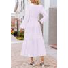 MEROKEETY Winter Spring Midi Dresses for Women 2026 Casual Vacation Long Sleeve V Neck Tiered Cotton Maxi Dress Pockets(Lightpurple)