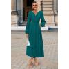 MEROKEETY Winter Spring Midi Dresses for Women 2026 Casual Vacation Long Sleeve V Neck Tiered Cotton Maxi Dress Pockets(Malachitegreen)