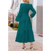 MEROKEETY Winter Spring Midi Dresses for Women 2026 Casual Vacation Long Sleeve V Neck Tiered Cotton Maxi Dress Pockets(Malachitegreen)