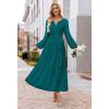 MEROKEETY Winter Spring Midi Dresses for Women 2026 Casual Vacation Long Sleeve V Neck Tiered Cotton Maxi Dress Pockets(Malachitegreen)