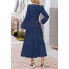 MEROKEETY Winter Spring Midi Dresses for Women 2026 Casual Vacation Long Sleeve V Neck Tiered Cotton Maxi Dress Pockets(Navy)