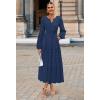 MEROKEETY Winter Spring Midi Dresses for Women 2026 Casual Vacation Long Sleeve V Neck Tiered Cotton Maxi Dress Pockets(Navy)