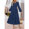 MEROKEETY Winter Spring Midi Dresses for Women 2026 Casual Vacation Long Sleeve V Neck Tiered Cotton Maxi Dress Pockets(Navy)
