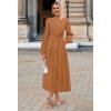 MEROKEETY Winter Spring Midi Dresses for Women 2026 Casual Vacation Long Sleeve V Neck Tiered Cotton Maxi Dress Pockets(Orange)
