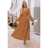 MEROKEETY Winter Spring Midi Dresses for Women 2026 Casual Vacation Long Sleeve V Neck Tiered Cotton Maxi Dress Pockets(Orange)