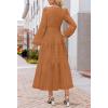 MEROKEETY Winter Spring Midi Dresses for Women 2026 Casual Vacation Long Sleeve V Neck Tiered Cotton Maxi Dress Pockets(Orange)